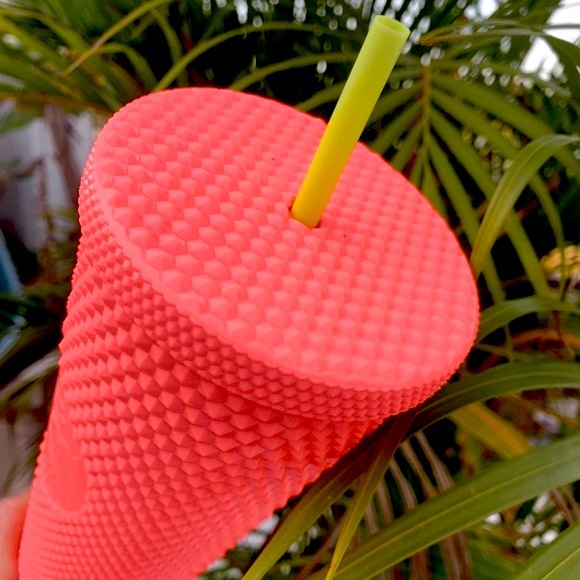 Starbucks Dragon Fruit Studded Tumbler Neon Coral Cold Bling Cup 24oz New 2022 - Picture 8 of 16